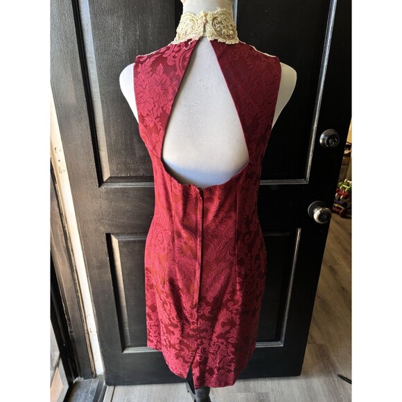 Vtg 80s Brocade Whimsigoth Lace Trim With Asymmetrical Blazer Sheath Dress Set 8 - Picture 5 of 16